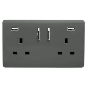 ART-SKT213USB31AACH  2 Gang 13Amp Short S/W Double Socket With 2x3.1Mah USB Charcoal